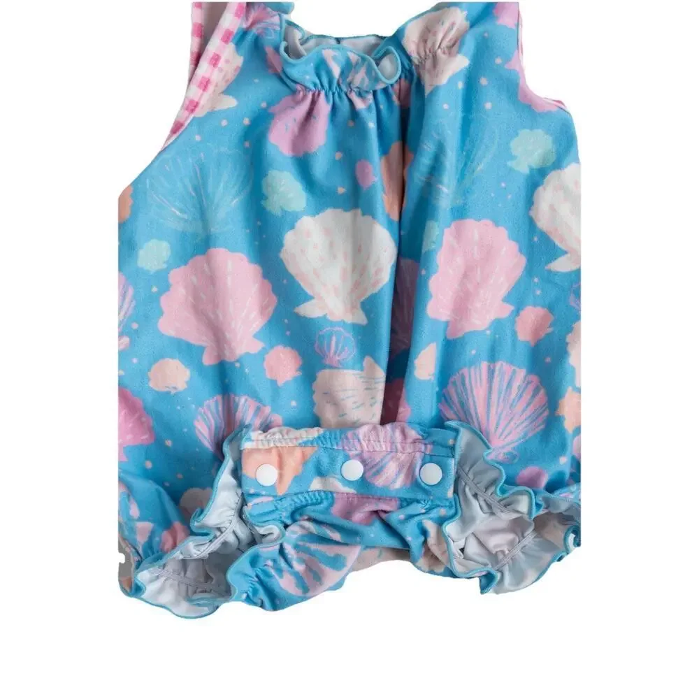 SWEETHONEY Baby Girl Shell Print Romper Bubble Sunsuit Blue Pink 6 Months